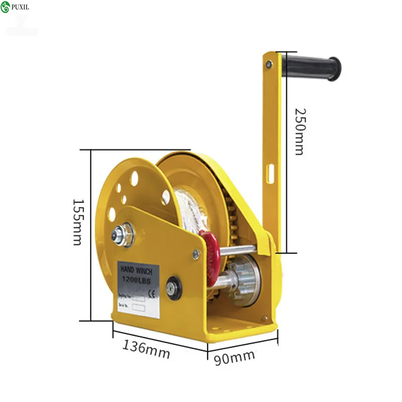 

1200LB Self-Locking Manual Winch, Hand-held Tool, Manual Lifting Coil, 1200-Pound, 8-Meter Wire Rope with Hook