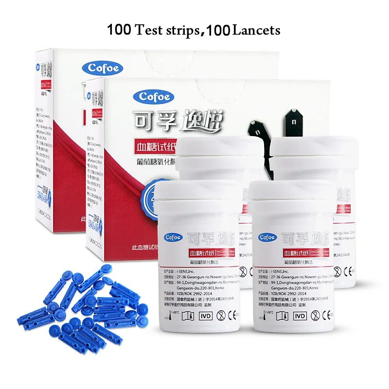 100test strips Cofoe Yiyue глюкометр медицинский диабет Тесты er, глюкометр для измерения уровня глюкозы в Бесплатный Код прибор для измерения уровня сахара в крови, 50/100 шт Тесты полоски& ланцеты - Цвет: 100test strips
