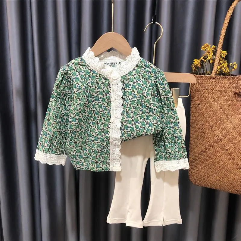 

2021 летний наряд для маленьких девочек, Модный комплект одежды для девочек из 2 предметов, Детский костюм, рубашка с длинным рукавом и цветочн...