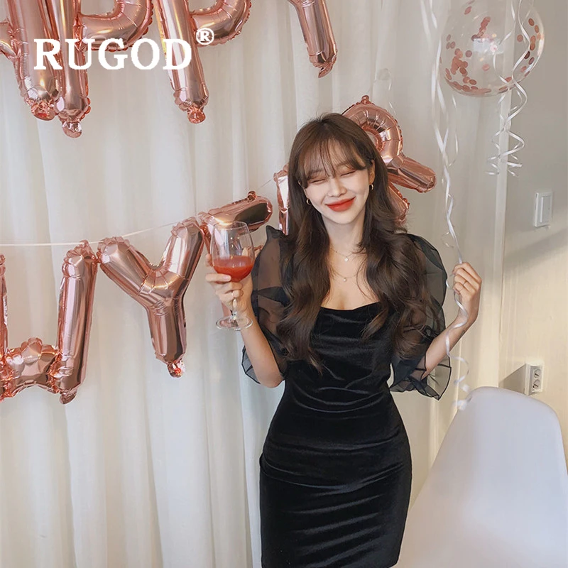 RUGOD элегантное кружевное Сетчатое женское мини-платье сексуальное вельветовое