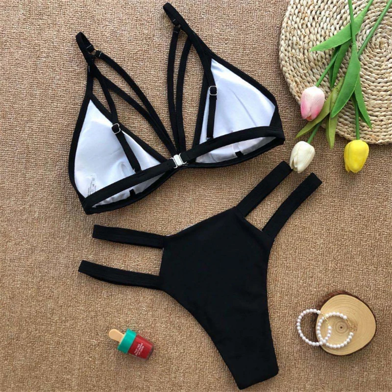 Летний черный купальник GNIM Женский комплект бикини пуш ап 2020 сексуальный с