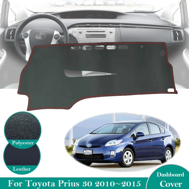 Alfombrilla de cuero antideslizante para salpicadero de Toyota Prius 30, 2010 ~ 2015, parasol, accesorios para coche, XW30, 2013, 2014
