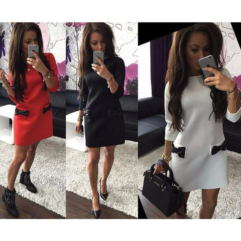 

Spring 2022 New Bow Pocket Three Quarter Sleeve Knit Dress