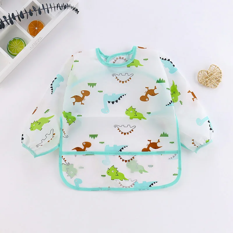 Baberos impermeables para beb&eacute;, Bandana de dibujos animados, delantal de manga larga para comer y dibujar, ropa para eructar, autoalimentaci&oacute;n-4