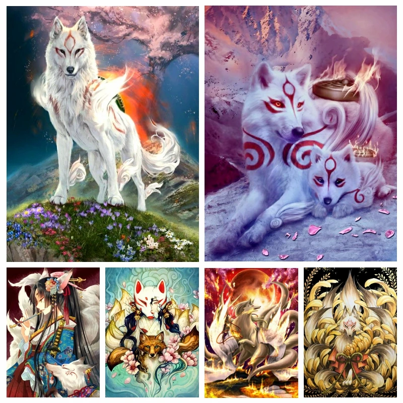 

Diy 5d Chinese Mythology Nine Tailed Fox Diamond Painting Embroidery Cross Stitch Full Square Mosai Kit Wall Art Decor Gift