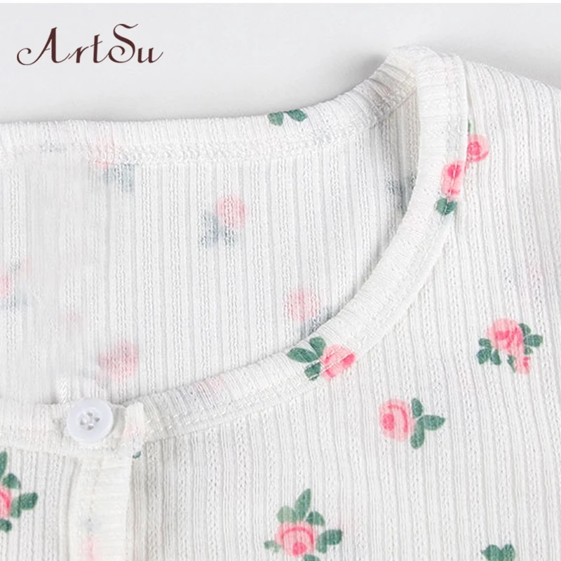 

ArtSu Candy Color Top Women Cute Print T Shirt Femme Sexy Short Tops Mujer Short Sleeve Tshirt Summer Crop Top ASTS60011