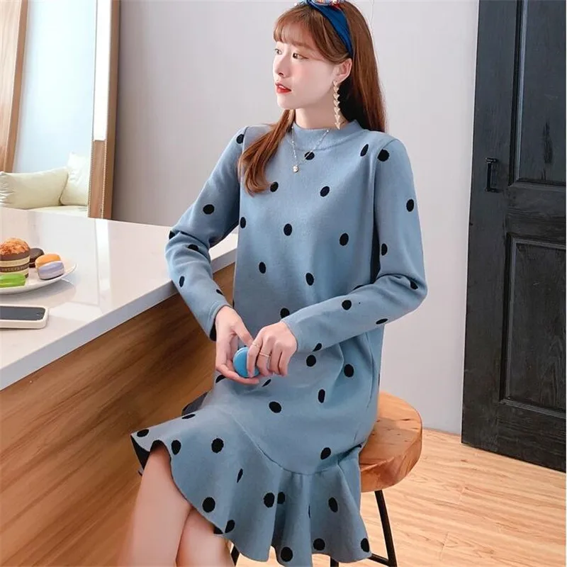 2021 длинный свитер в горошек юбка выше колен женское новое осенне-зимнее