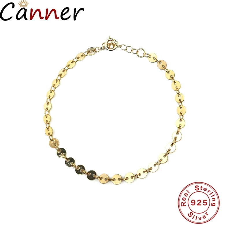 

CANNER circular Bracelets 925 Sterling Silver Bracelets Bangles Simple INS Bracelets Minimalism For Girls Charm Chains Jewelry