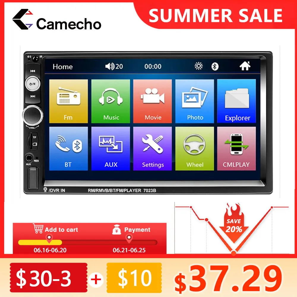 Автомагнитола Camecho 2 din универсальный мультимедийный плеер с экраном 7 дюймов HD