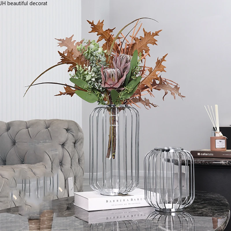 Modern Light Luxury Glass Vase Floral Ornaments Living Room Flower Arrangement Dried Flower Accessories Table Decoration
