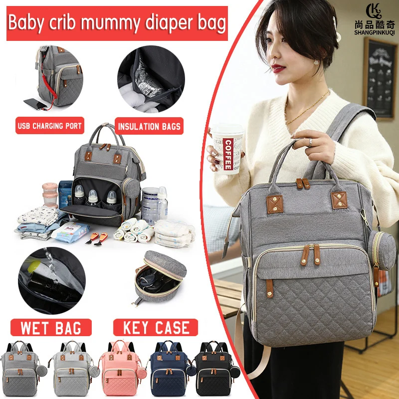 

Baby bed diaper bag double shoulder large capacity multifunctional backpack maternal and newborn travel stroller storage bag