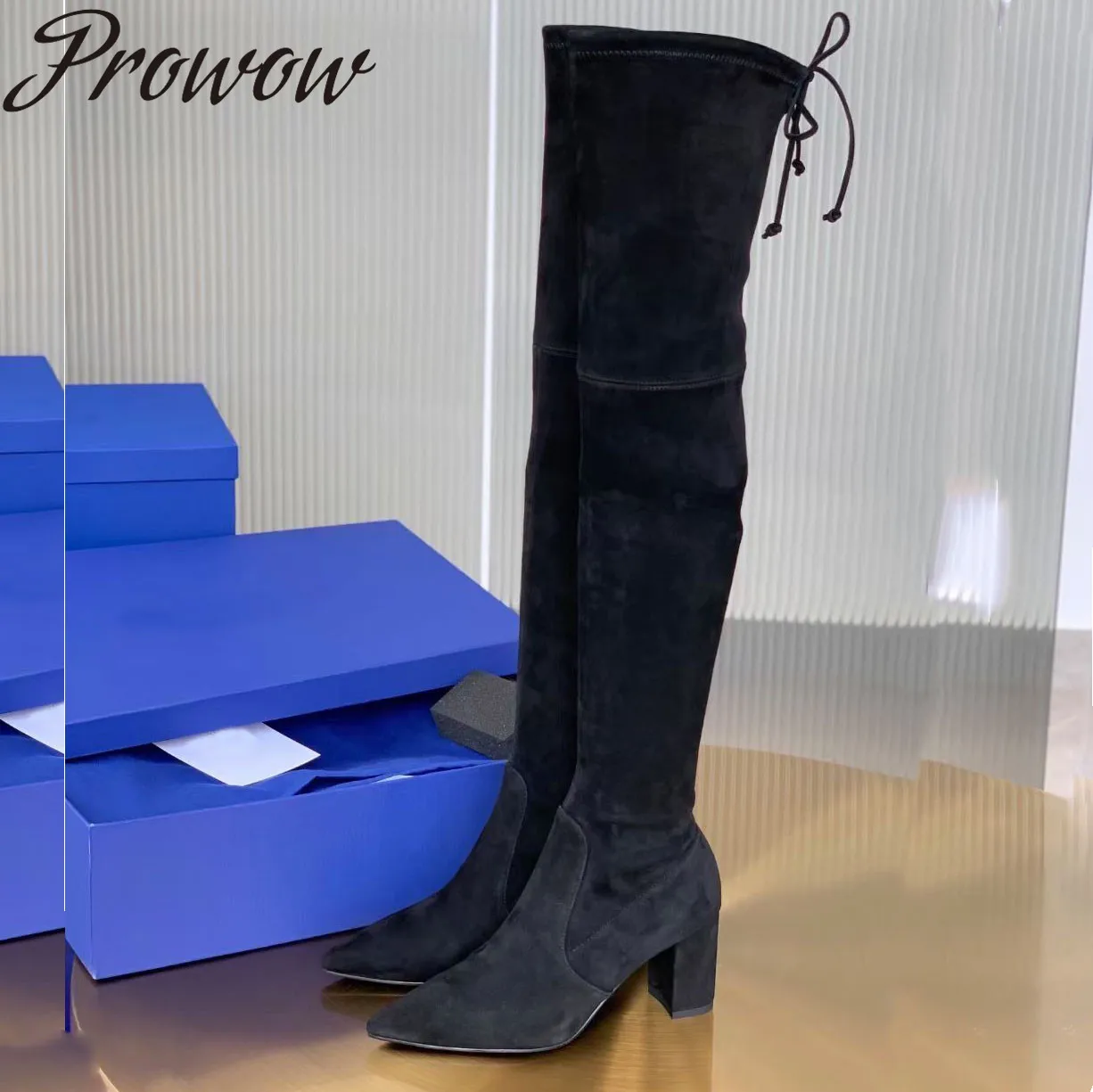 

Новинка, осенне-зимние сапоги выше колена Prowow, высокие сапоги до бедра, длинные сапоги, дизайнерская женская обувь