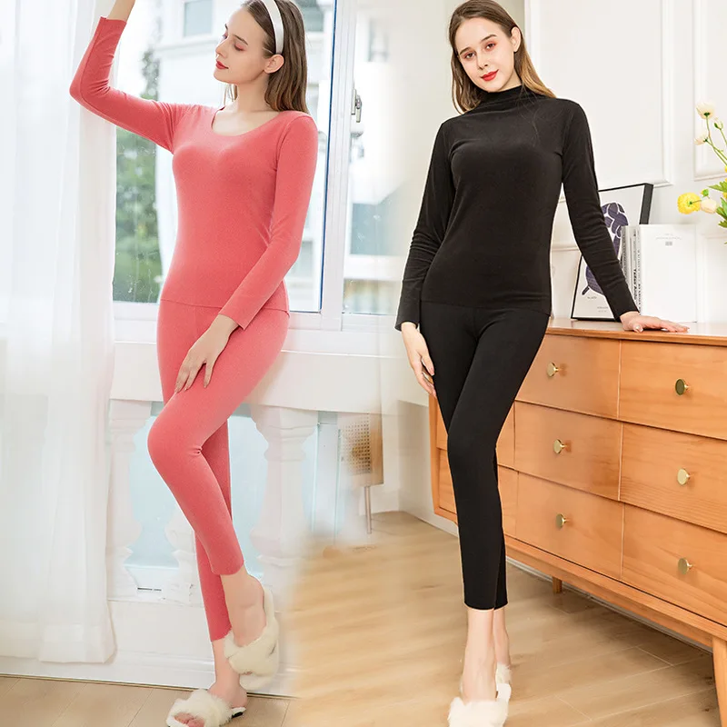 

Winter Thermal Underwear Long Johns Set Sleeves Tops Mid Waist Buttoms Warm Body Panties Thick Seamless Cotton Beauty and Sexy