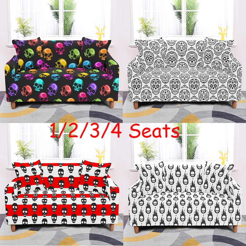 

Skull Sofa Cover 1/2/3/4 Seaters Towel Stretch Protector Armchair Couches Slipcovers
