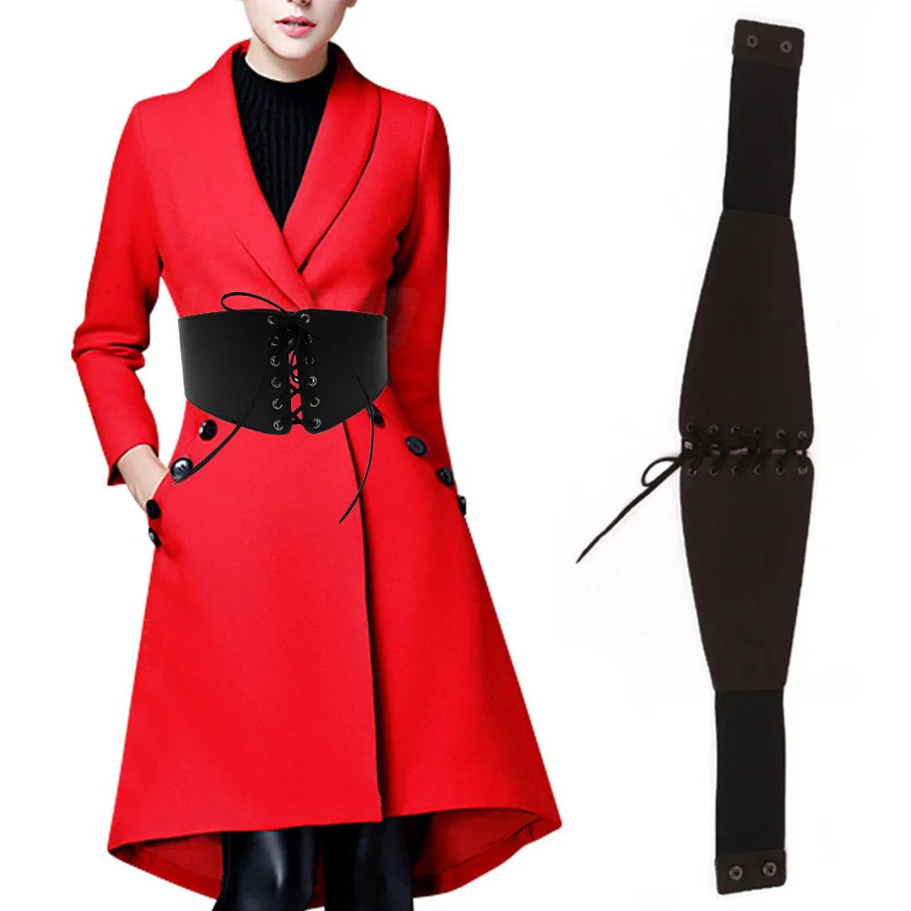 

Women Corset Waist Faux Leather Girdle Pin Up Belt Cinched Elastic Bodyshaper Adjustable Belly Band