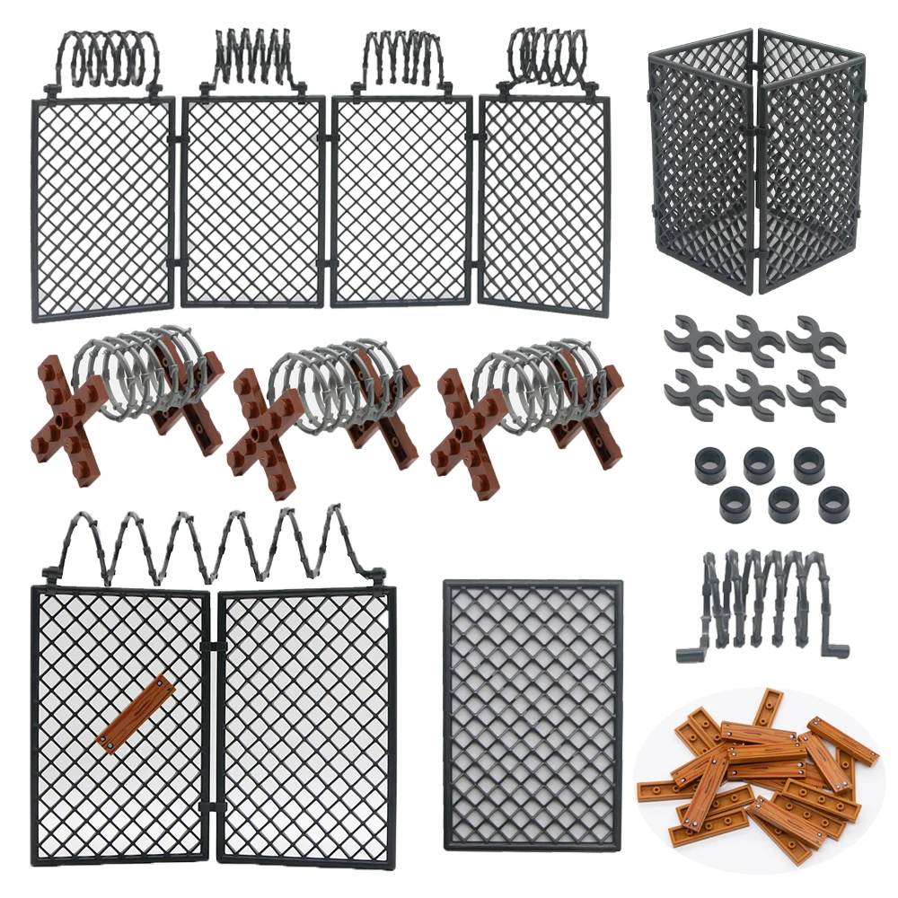 

WW2 Military Scene Accessories Germen Army Base Barbed wire Building Block Fence Isolation Net Door Parts MOC Bricks Toys Kids