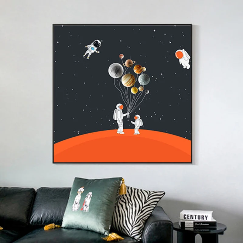 

Cartoon Astronaut Space Balloon Canvas Painting Abstract Starry Fantasy Wall Art Posters and Prints Nordic Kids Bedroom Decor