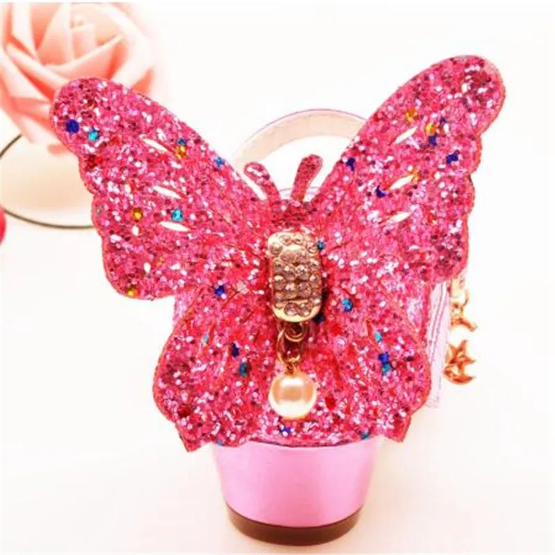 Сандалии для девочек со стразами бабочки розовые туфли латиноамериканских