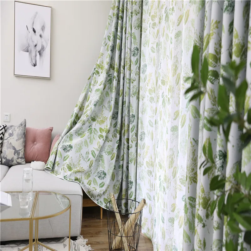 Затеняющие шторы с изображением листьев жадеита в скандинавском стиле для