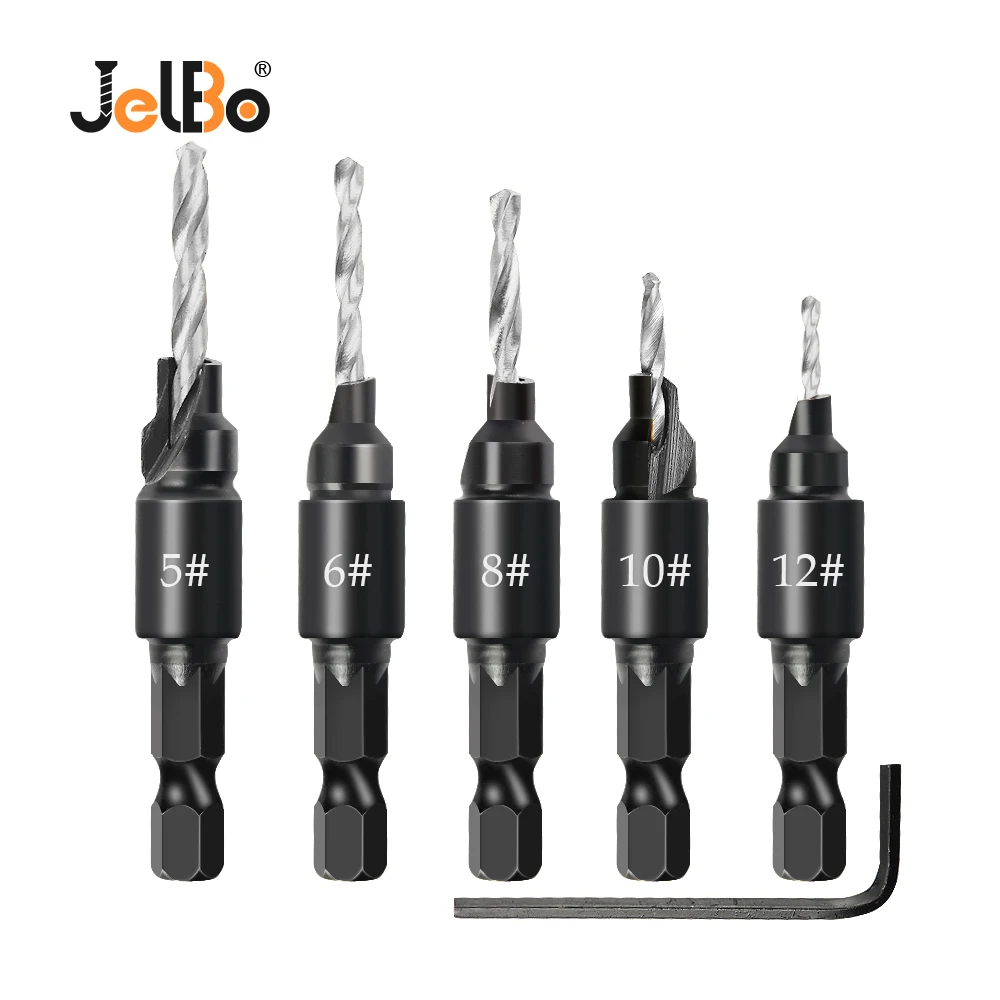 JelBo 5 шт. сверло с потайной головкой из быстрорежущей стали шестигранным