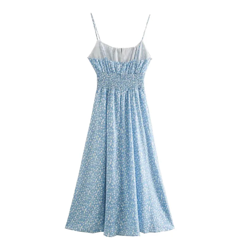 2020 Women Fashion Floral Print Pleated Midi Dress Vintage Sexy Backless Elastic Straps Dresses Female Chic Vestidos | Женская одежда