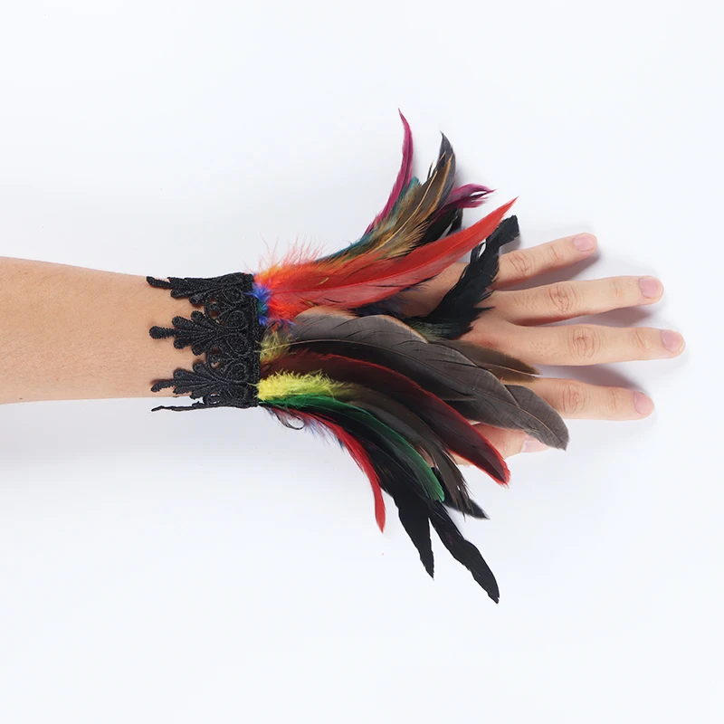1 Pair Gothic Feather Wrist Cuffs Colorful Rooster Arm Stage Show Halloween Masquerade Party Cosplay Accessories |