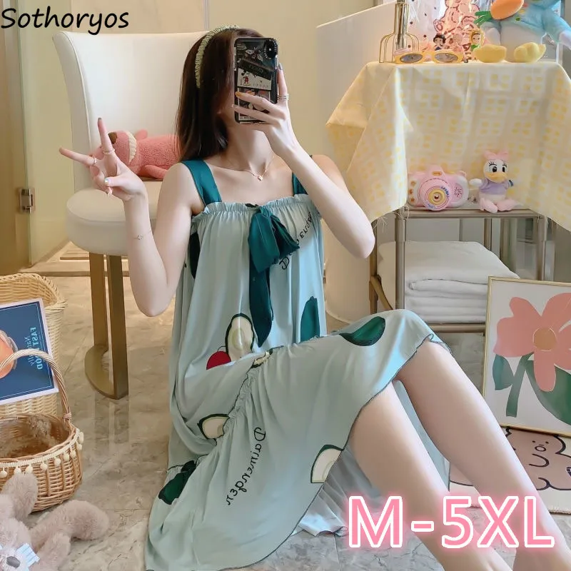 Ночные рубашки для женщин большие размеры 5XL на бретельках без рукавов с бантом