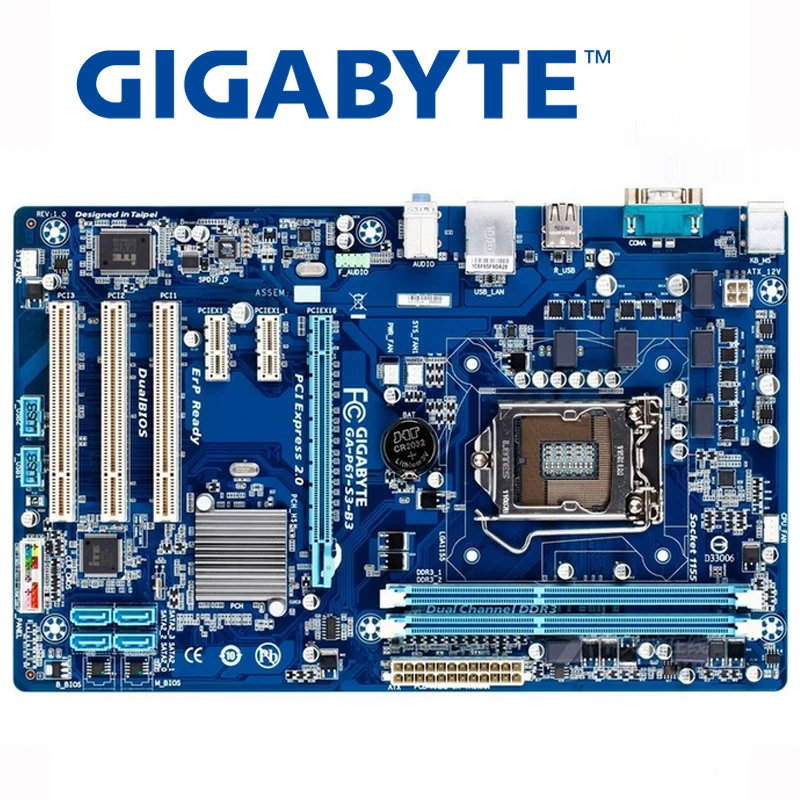 Материнская плата LGA 1155 DDR3 для Intel H61 Gigabyte GA P61 S3 B3 16 ГБ десктопная системная PCI E