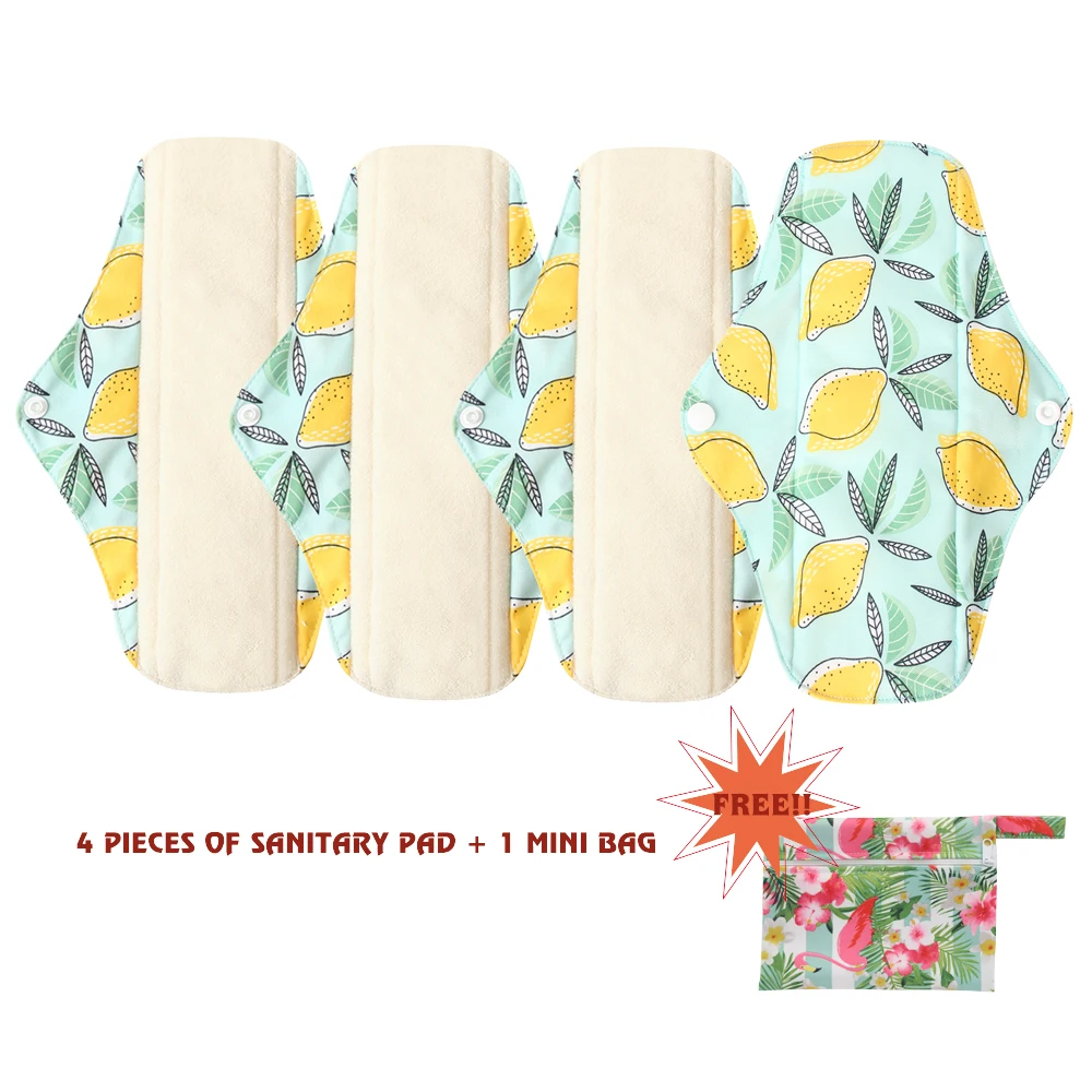 

5PCS Reusable Cloth Menstrual Pads with Organic Bamboo Absorbency with Wet Bag Women Washable Panty Liner 4Pack+1 Wet Bag