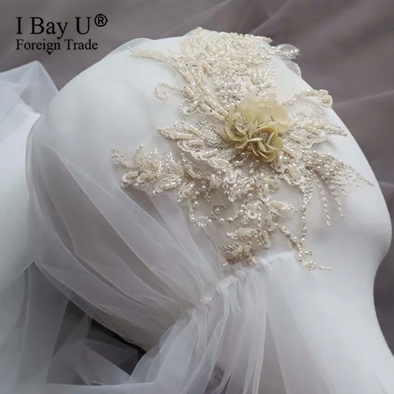 Цвета слоновой кости светло шампанского 3D бисером край короткая свадебная вуаль