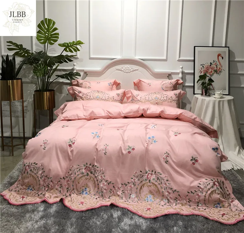 

Комплект постельного белья из 4/6 предметов, роскошный розовый комплект с пасторальной вышивкой, с цветами, из египетского хлопка в стиле 80-х,...