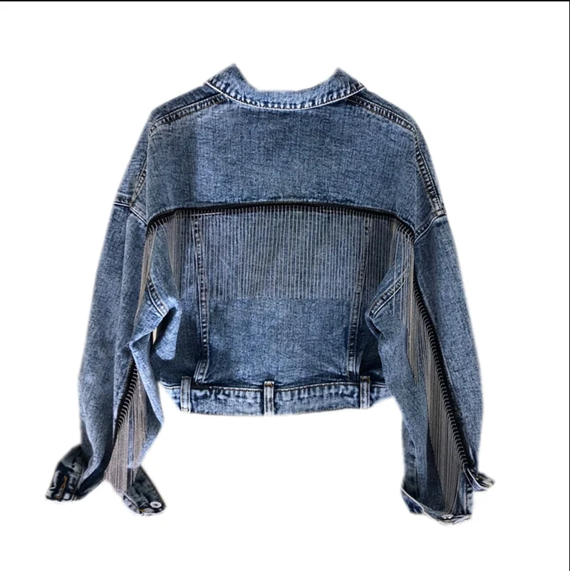 Весна 2020 новые женские тяжелые бахрома из цепочек потертые джинсы короткая