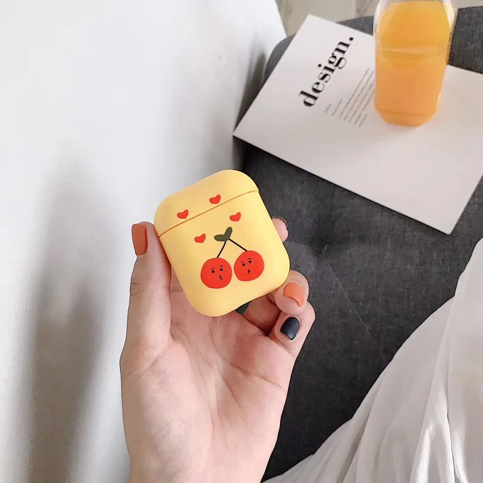 Cherry Yellow Для AirPods случае 3D мультяшный наушник чехол для Apple Airpods 2 забавные интимные аксессуары защитную крышку с палец кольцо ремень - Цвет: Cherry Yellow