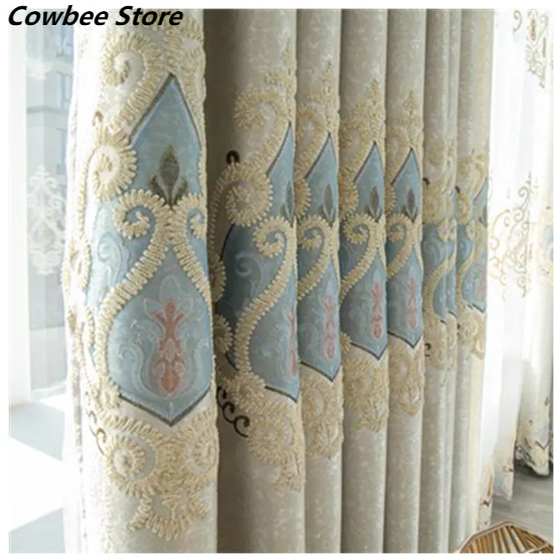 

High-end Curtian Thicken Chenille Crown Embroidered Curtain European Luxury Embroidered Flower Curtain For Living Room Bedroom