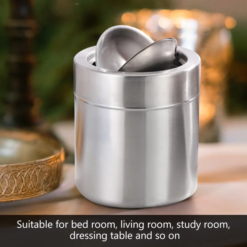 

Mini Small Waste Bins Desktop Ashtray Stainless Steel With Lid Cigarette Ash Bins Home Office Car Supplies Sundries Barrel Box