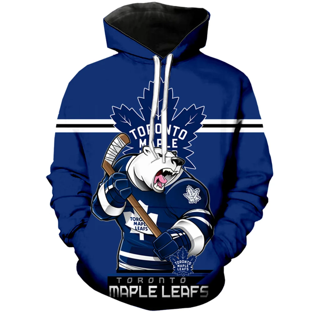 

2021 3D Digital Printing Toronto Men's Fashion Casual Hoodie blue maple white bear print Maple Leafs Cool outdoor sweatshirt