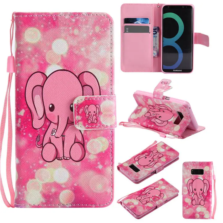 Pink L Elephant Милый кожаный чехол-книжка для Funda samsung Galaxy S8 S9 Plus S7 S6 Edge чехол с кошкой и деревом для глаз чехол-кошелек с подставкой и отделением для карт P06F - Цвет: Pink L Elephant