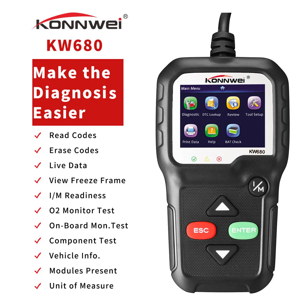 KONNWEI Автомобильный светодиодный ODB2 KW680 диагностический инструмент OBDII OBD 2 ODB