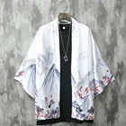 Кимоно, кардиган, Мужская Женская белая 2XL японский куртка повседневная одежда самураев Пижамный халат кимоно в стиле ретро с принтом парная футболка