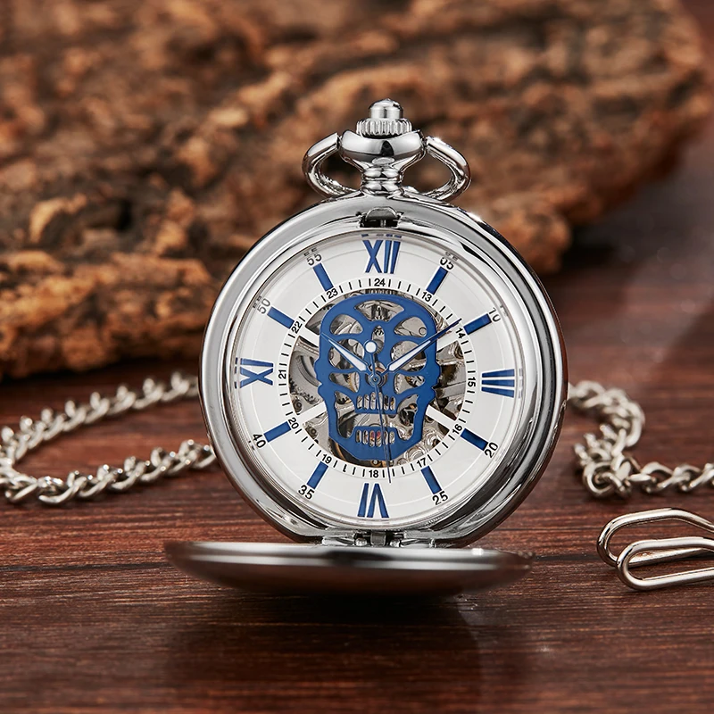 Карманные часы с механическим механизмом в стиле панк Череп золотистый