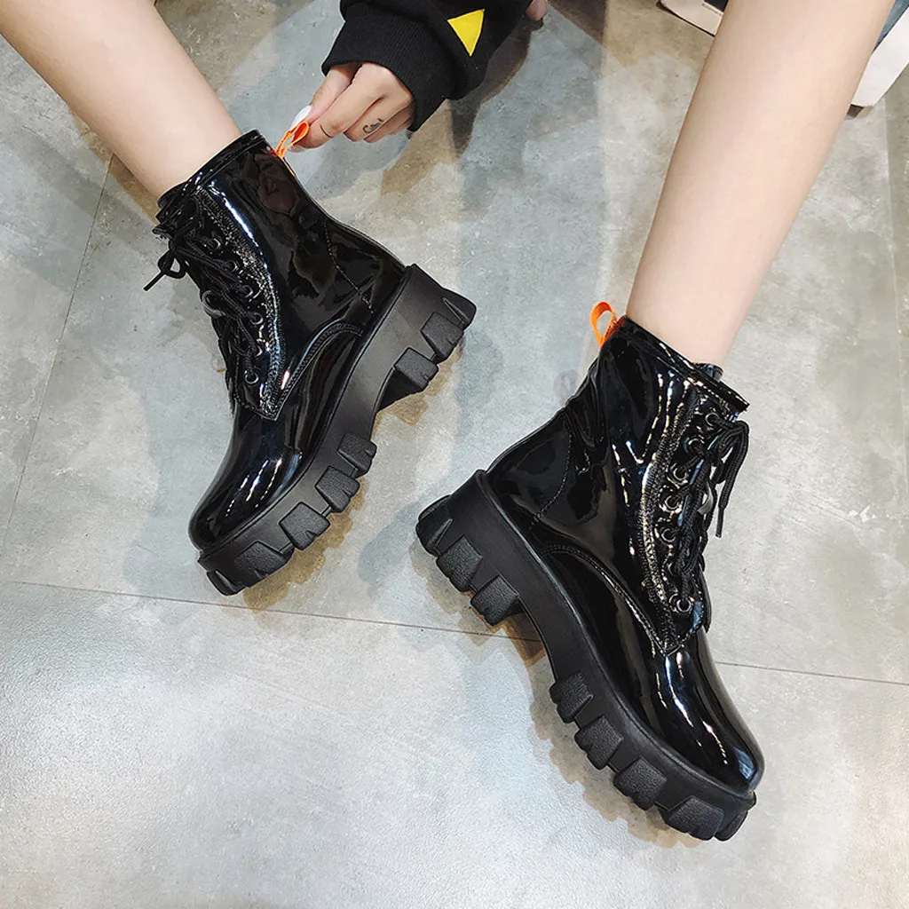 Зимние Черные ботильоны из лакированной кожи для женщин плюшевые теплые ботинки