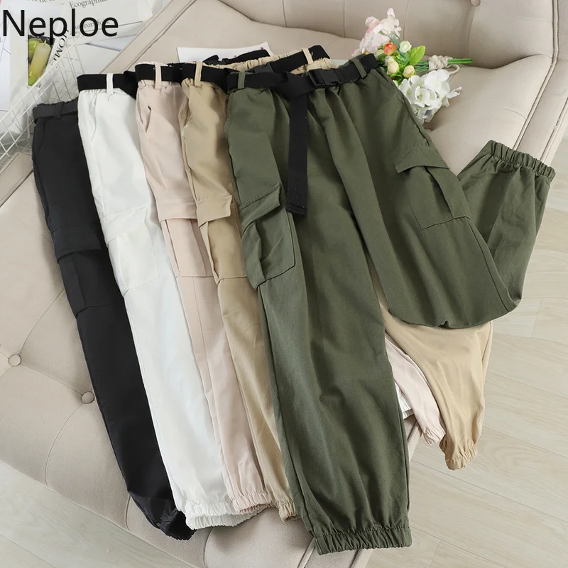 Neploe луч ноги брюки для женщин осень стрейч талии карманы пояса дамы свободные