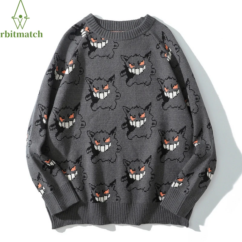 

Свитер Мужской трикотажный в стиле оверсайз, хлопковый пуловер с принтом монстров в стиле Харадзюку, уличная одежда в стиле хип-хоп, Свитера...