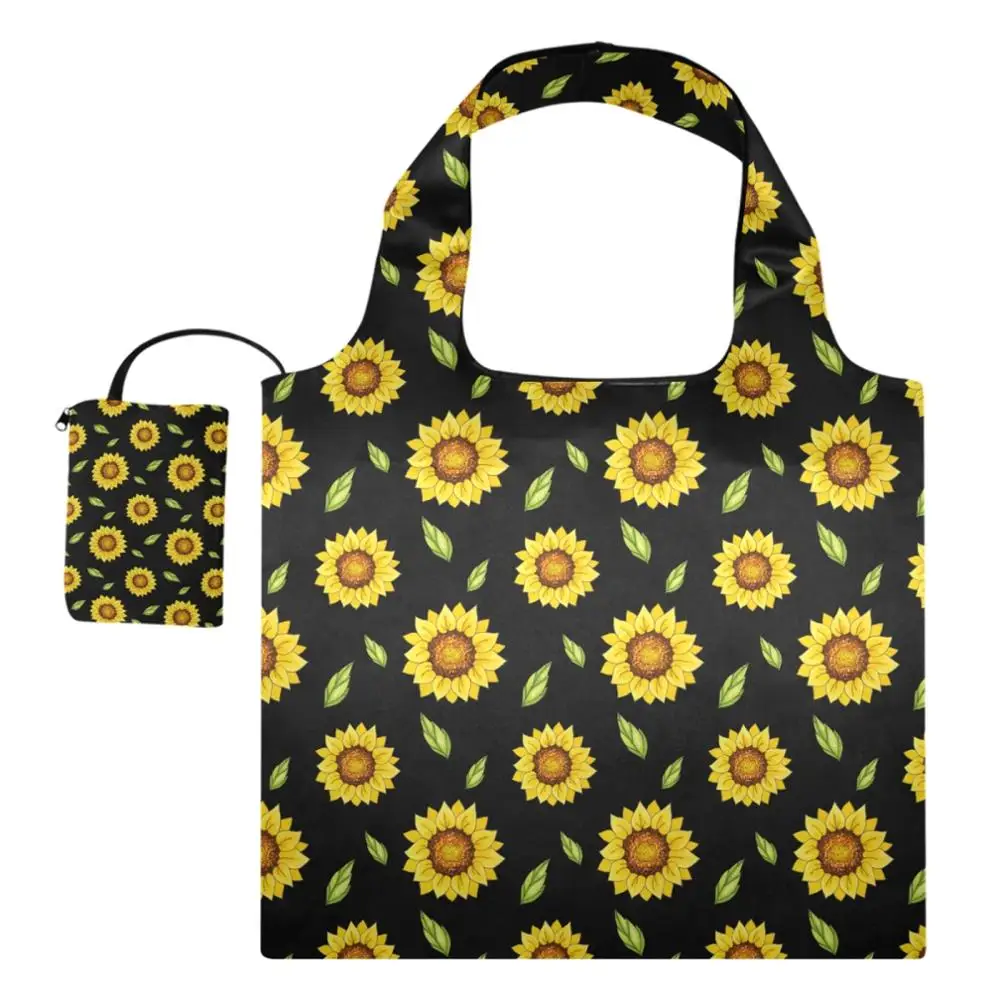 

2021 New Reusable Sunflower Shopping Bags Women Foldable Tote Bag Portable Cloth Eco Grocery Bag Folding Large Capacity Handbags