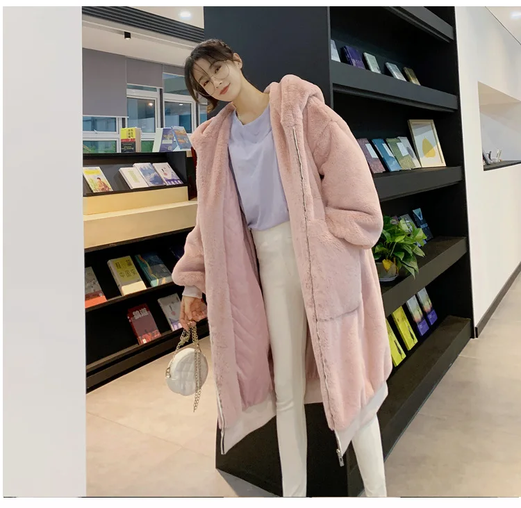 30 Degrees Fur Coat Women Casual Hoodies Furry Thick Warm Long Faux Rabbit Fur Jacket Loose Winter Coat Women OverCoat
