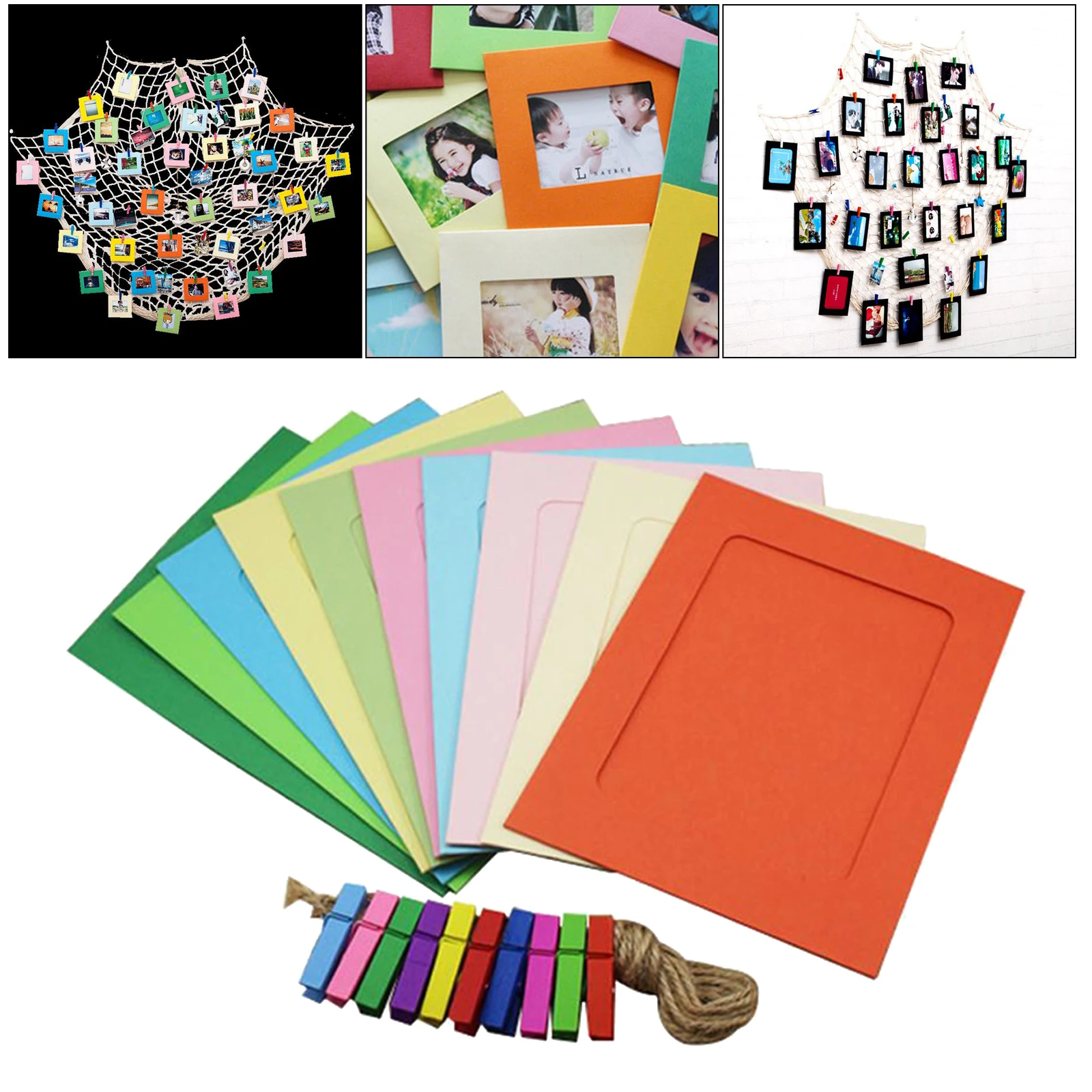 

Multicolor DIY Wall Paper Photo Art Picture Album Frame Rope Clip Ornaments