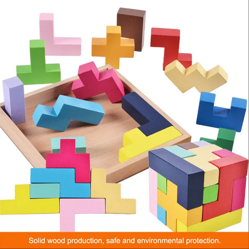 

Wood Tangram Brain Teaser IQ Cube Puzzle Wooden 3D Tetris Game Educational Jigsaw Puzzle Toys Baby Children Toy Chrismas Gift