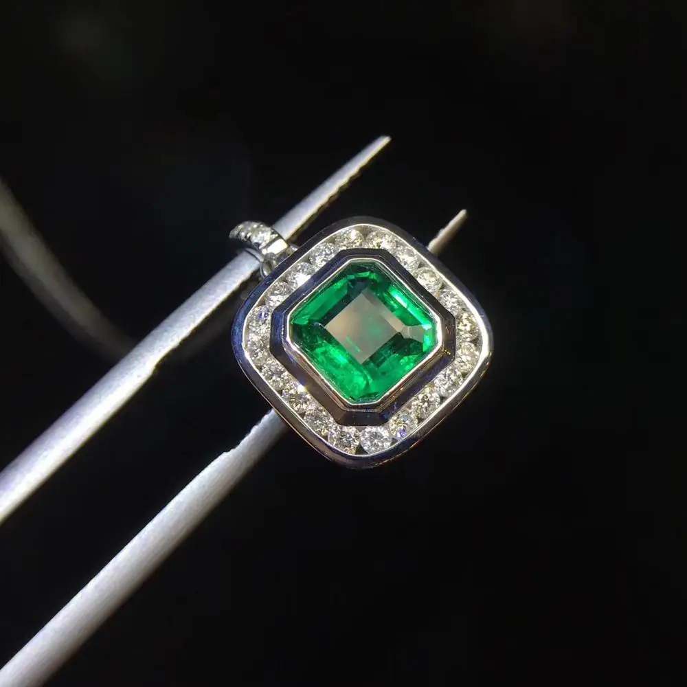 Женское Ожерелье из чистого золота 18 К с натуральным 100% зеленым изумрудом |