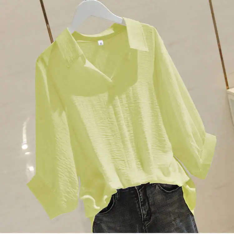 

Korean Fashion White Loose Shirt Women 2021 Summer New Simple Hedging Cotton V-neck Bat Sleeve Ladies Tops Plus Size 5XL