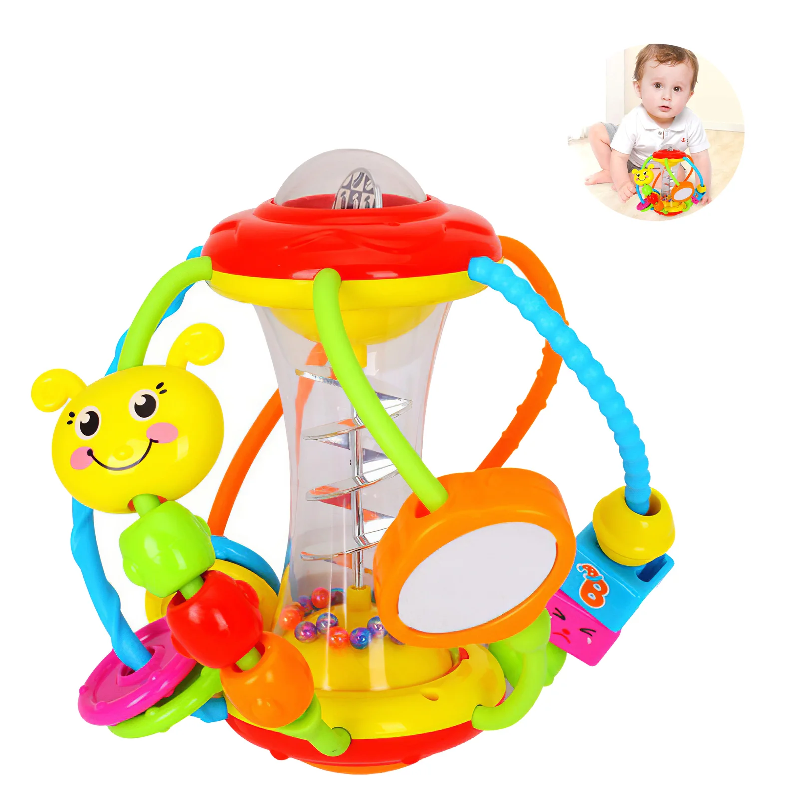 

Educational Baby Rattles Ball Toy Colorful Grab Spin Rattle Shaker Plastic Multi-Color Multiple Sensory Ball Toys Set Gift